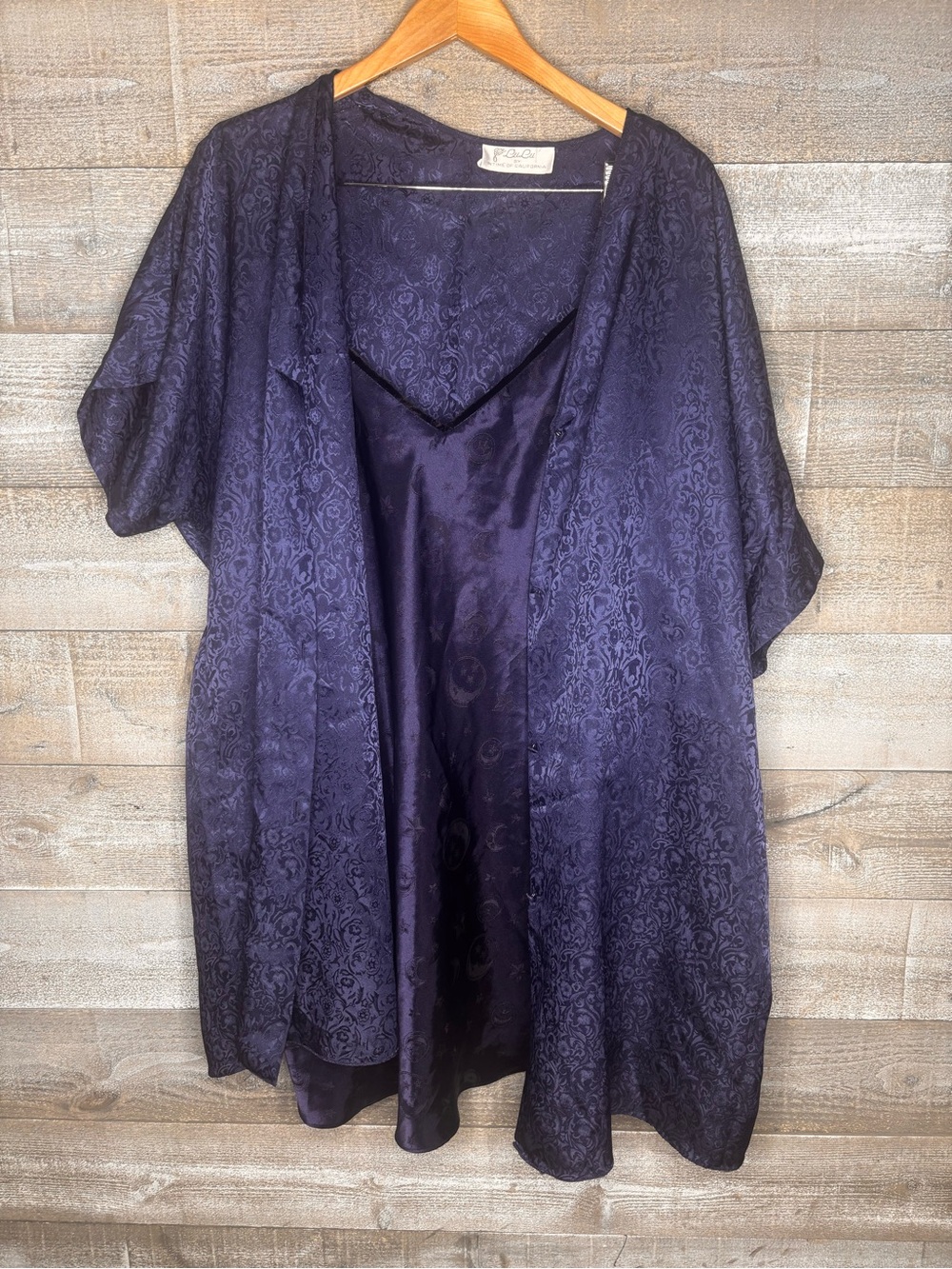 Vintage Intime of California blue sleep dress & kimono set celestial sun moon